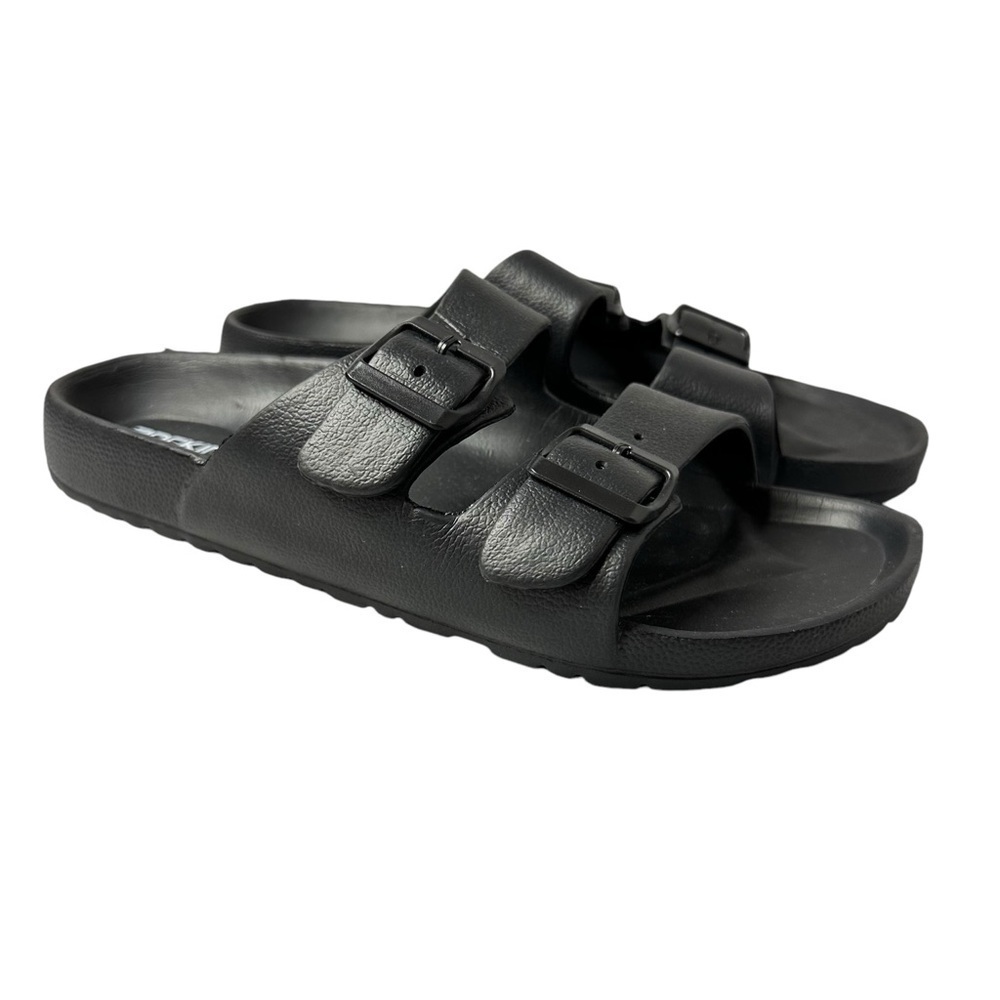 Rockin Huntington Buckle Slides Adjustable Black Rubber Unisex Size 42 US 11W 9M